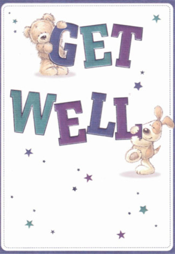 This delightful get well card embraces the gentle energy characteristic of Bromley Common's serene neighbourhoods. Friendly and softly textured, a bear and a puppy breeze through the setting, their playful forms interacting with the bold, uplifting 'GET WELL' typography. The letters themselves are a splash of purples and aquas-charming echoes of hydrangea and iris found in a nearby garden or arranged by Florist Bromley Common for an uplifting delivery. Stars, painted in shades of blue and purple, scatter like blessings across a fresh white background, their brightness suggesting boundless hope. The bear's soft, plush coat and the puppy's velvety ears seem almost tangible, inviting a sense of touch and comfort even from a distance. It's the kind of scene that brings warmth into a room, much like the arrival of a thoughtfully chosen bouquet along Southborough Lane. The card's gentle composition and carefully layered textures communicate cheerfulness and encouragement, offering a quietly powerful message of support-one that feels genuinely rooted in the kindness of Bromley Common.